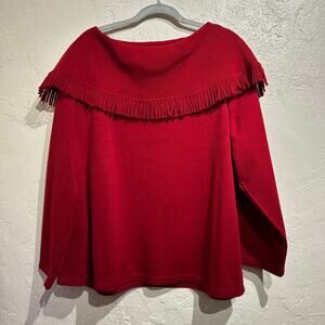 Lady Dorby Size 2X Sweater Fringe Neck Collar Red Lightweight Boho Western